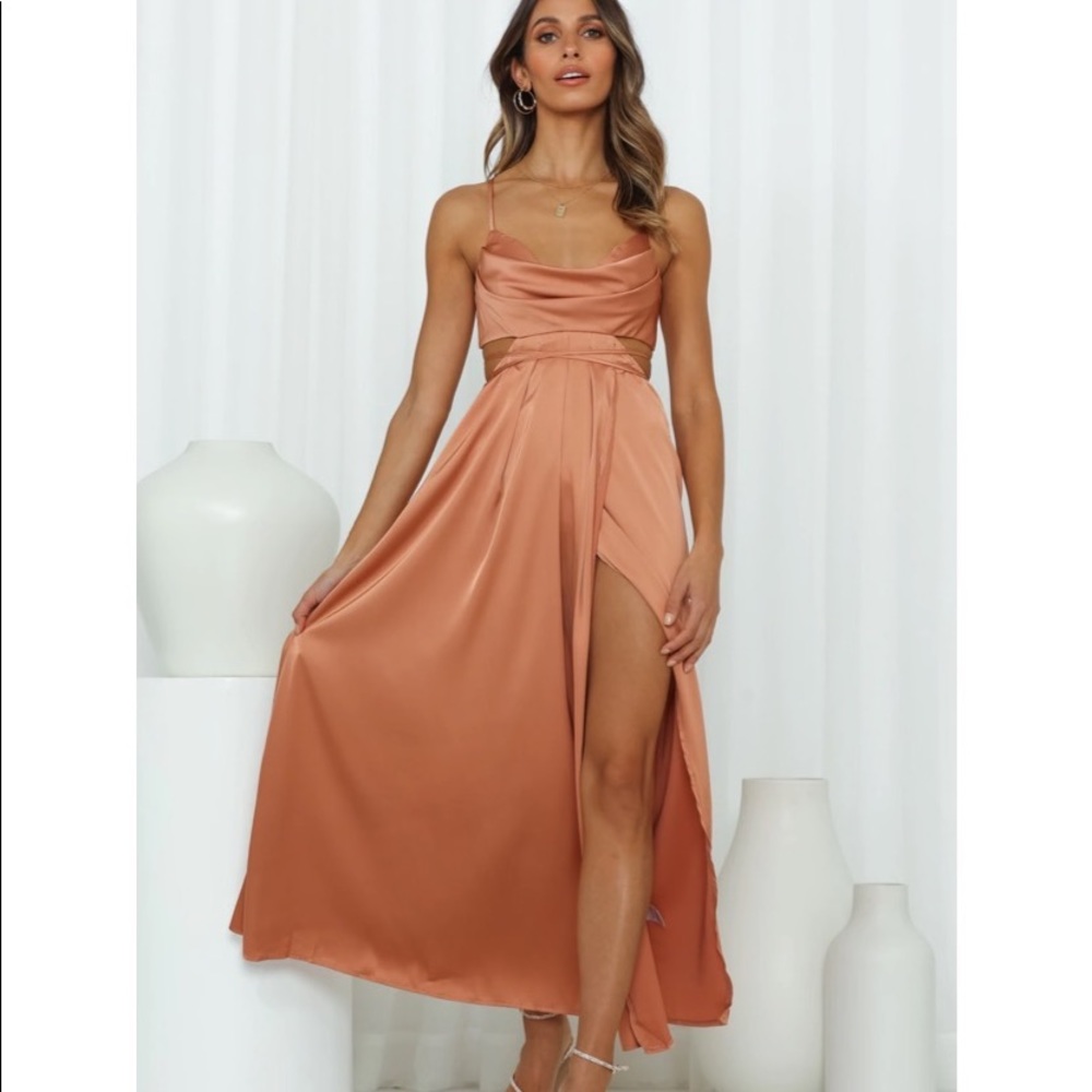 Hello Molly REVEAL YOUR MIND MIDI DRESS BROWN Medium NWT